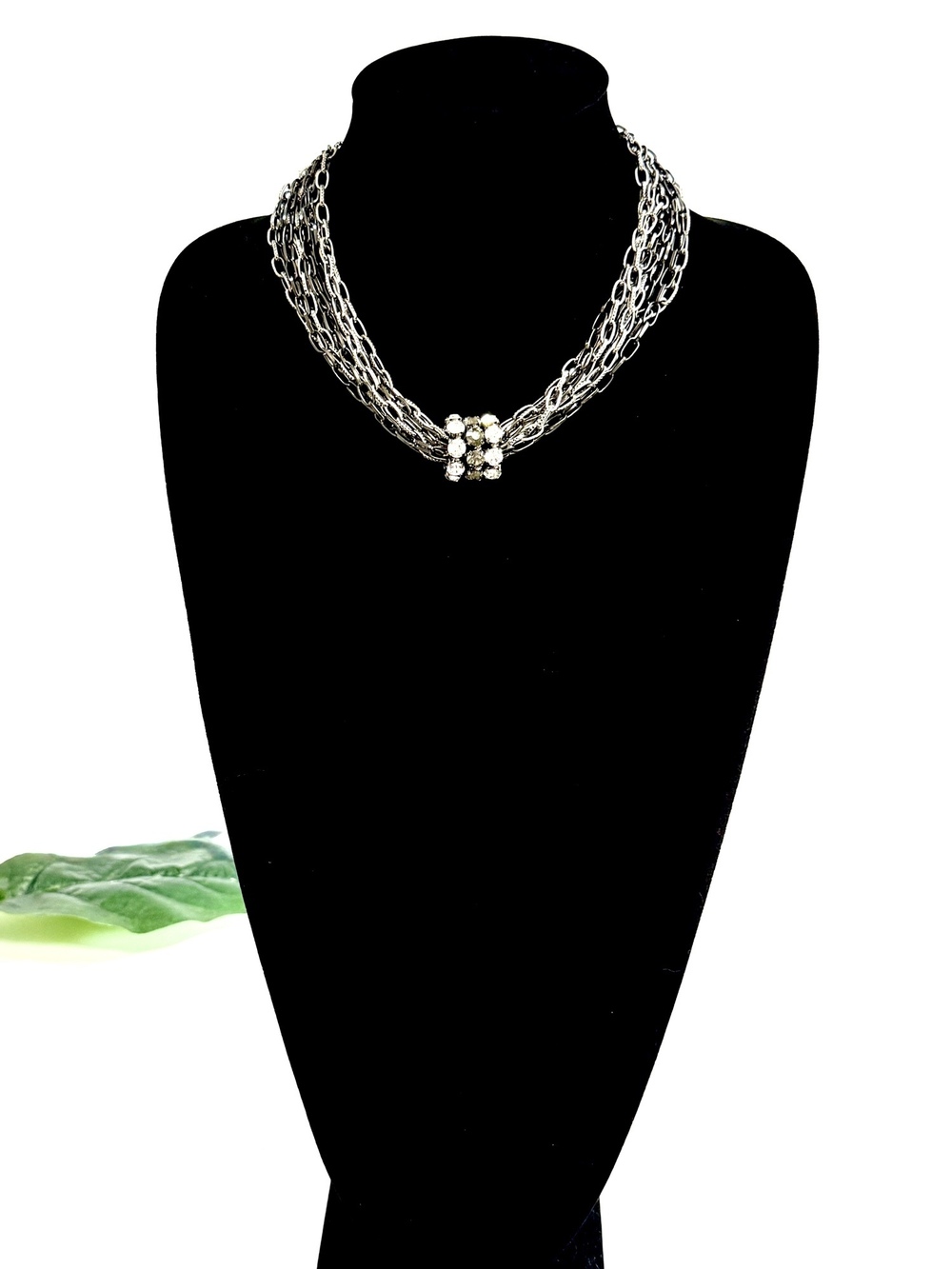 Leslie Danzis Multi-Chain Crystal Choker Necklace Silver | NWT